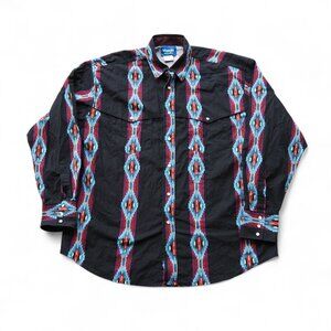 Wrangler VTG 90s Aztec Pearl Snap Button Long Sleeve Shirt Men's XL Black